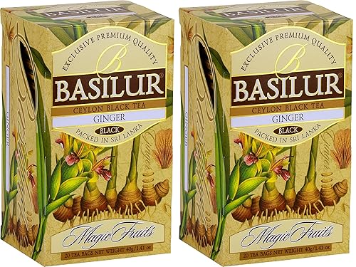 Basilur | Ginger Tea | Ceylon Black Tea | Magic Fruits Collection | 20 Count Foil Enveloped - Pack of 2