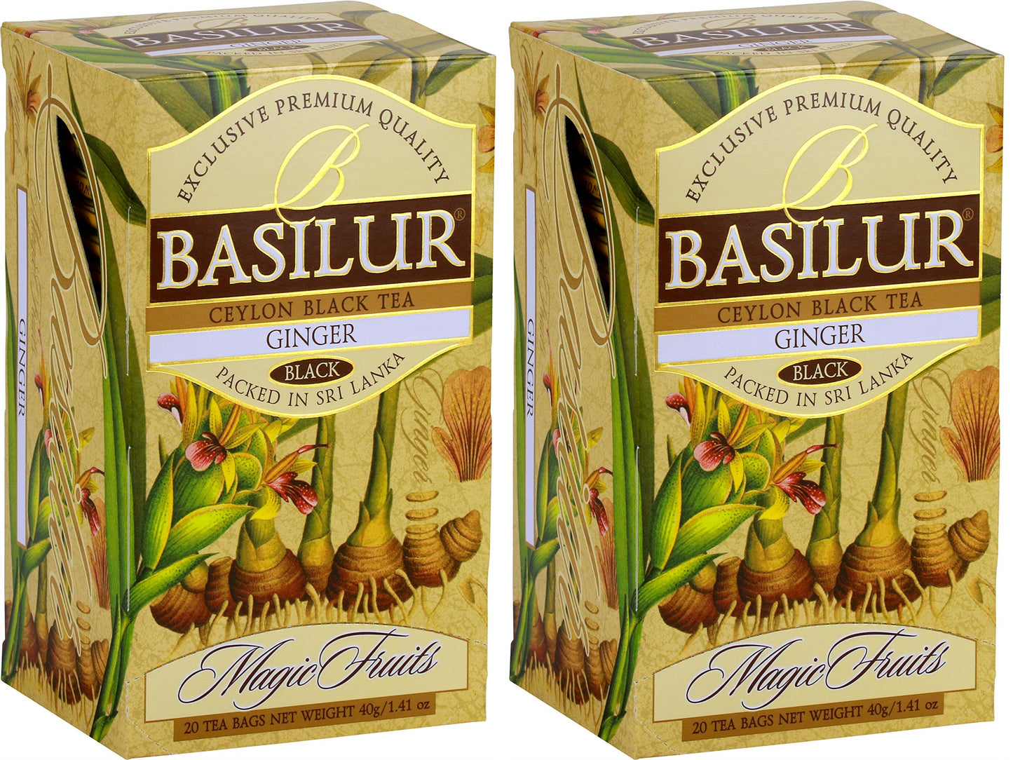 Basilur | Ginger Tea | Ceylon Black Tea | Magic Fruits Collection | 20 Count Foil Enveloped - Pack of 2