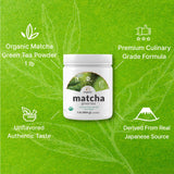 Organic Matcha Green Tea Powder, 1 lb (454g) | First Harvest, Culinary Grade | Japanese Sourced Cafe Mix | Zero Sugar, Keto Friendly, Non-GMO