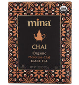 Mina Moroccan Chai, Organic Black Tea Bags, Organic Chai Tea with Cinnamon, Ginger Star Anise, Clove & Cardamom, Chai Latte Hot or Iced, Healthy