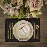 Neatiffy 225 Pcs Gold Rim Plastic Dinnerware Set (25 Guest) | 25 x (Dinner Plate, Dessert Plate, Gold Plastic Silverware, Cup, Napkin, Straw) |