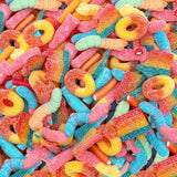 Gummy Candy Mix | 2-Pound Bag | Peach Rings, Pencil Bites, Neon Worms, Bottles, Belts | Sweet & Sour Gummies for Candy Buffets, Snacking, and Gifting