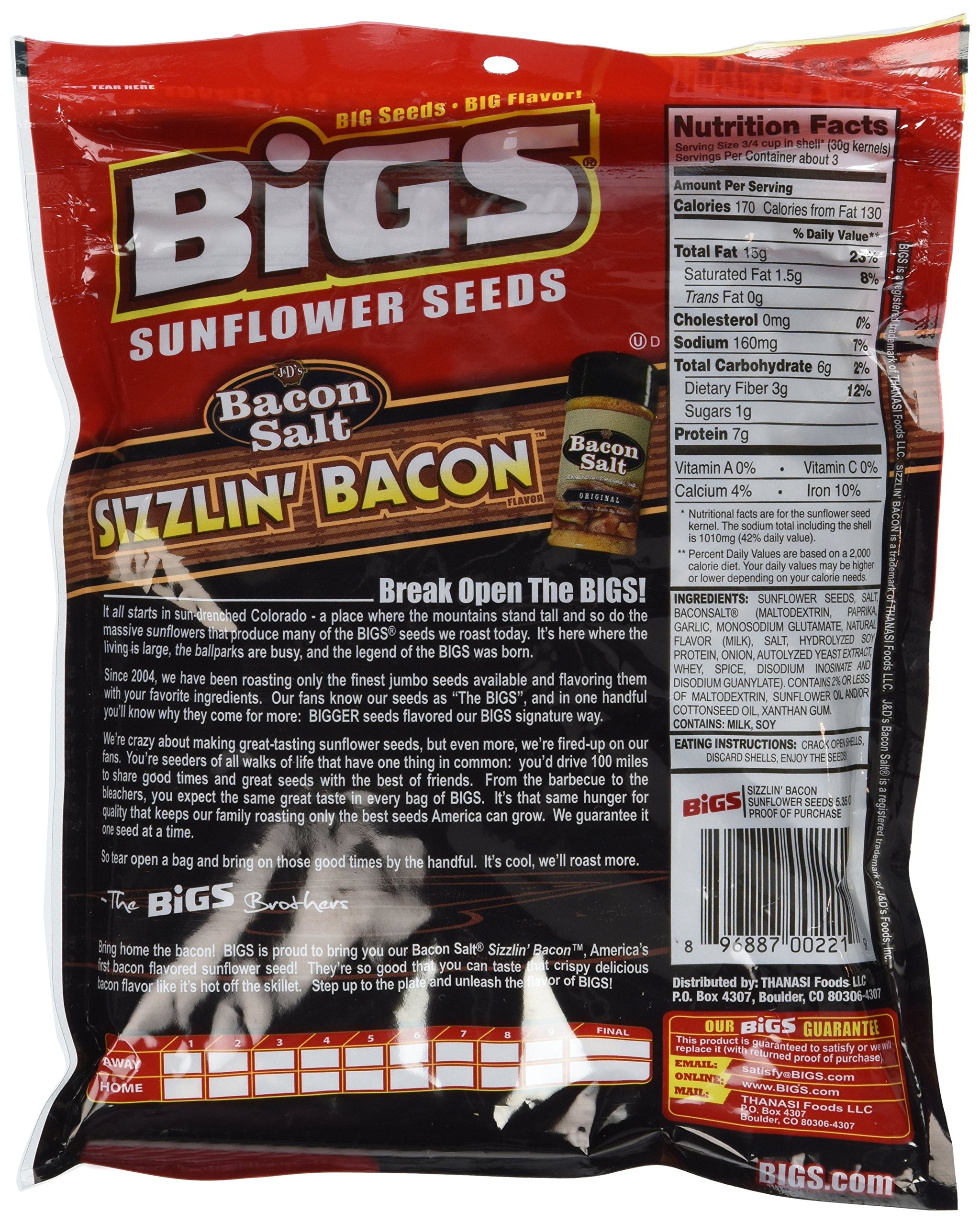 BIGS Bacon Salt Sizzlin' Bacon Sunflower Seeds, 5.35-Ounce Bag
