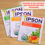 Tipson Organic Moringa Caffeine Free Herbal Tea - Mango Flavor - 25 Premium Double Chambered Bags -Superfood Tea - Keto/Paleo Diet Compatible