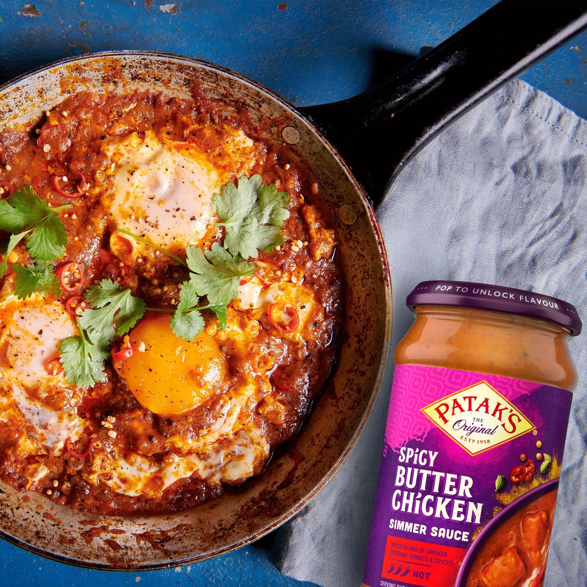 Patak’s Spicy Butter Chicken Simmer Sauce - Spicy & Creamy Curry Sauce w/Tomato Paste, Butter & Spices - Gluten-Free & Vegetarian Indian Sauce