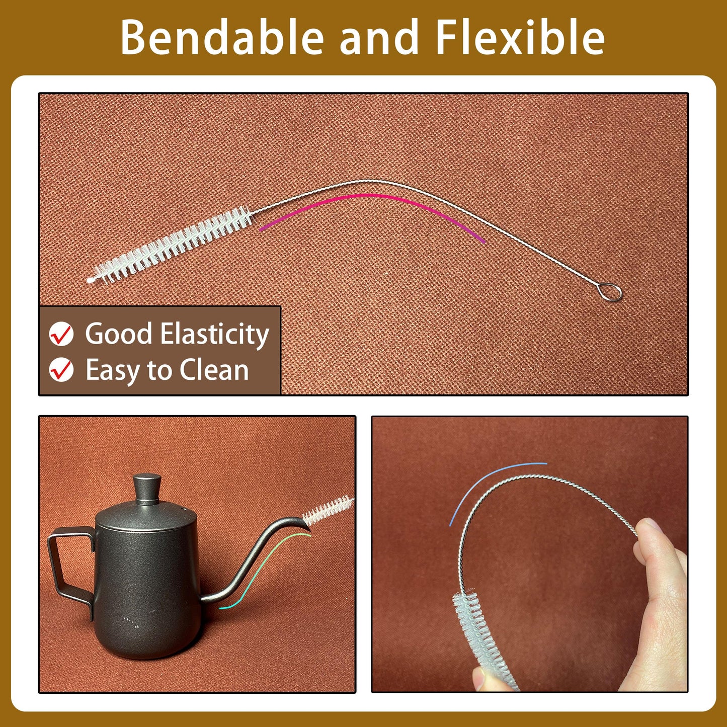 CIDYAUST Straw Brush Cleaner with 304 Stainless Steel Handle,Straw Cleaner Brush Extra Long 12 Inch,Extra Wide 12mm Straw Cleaning Brush for Baby