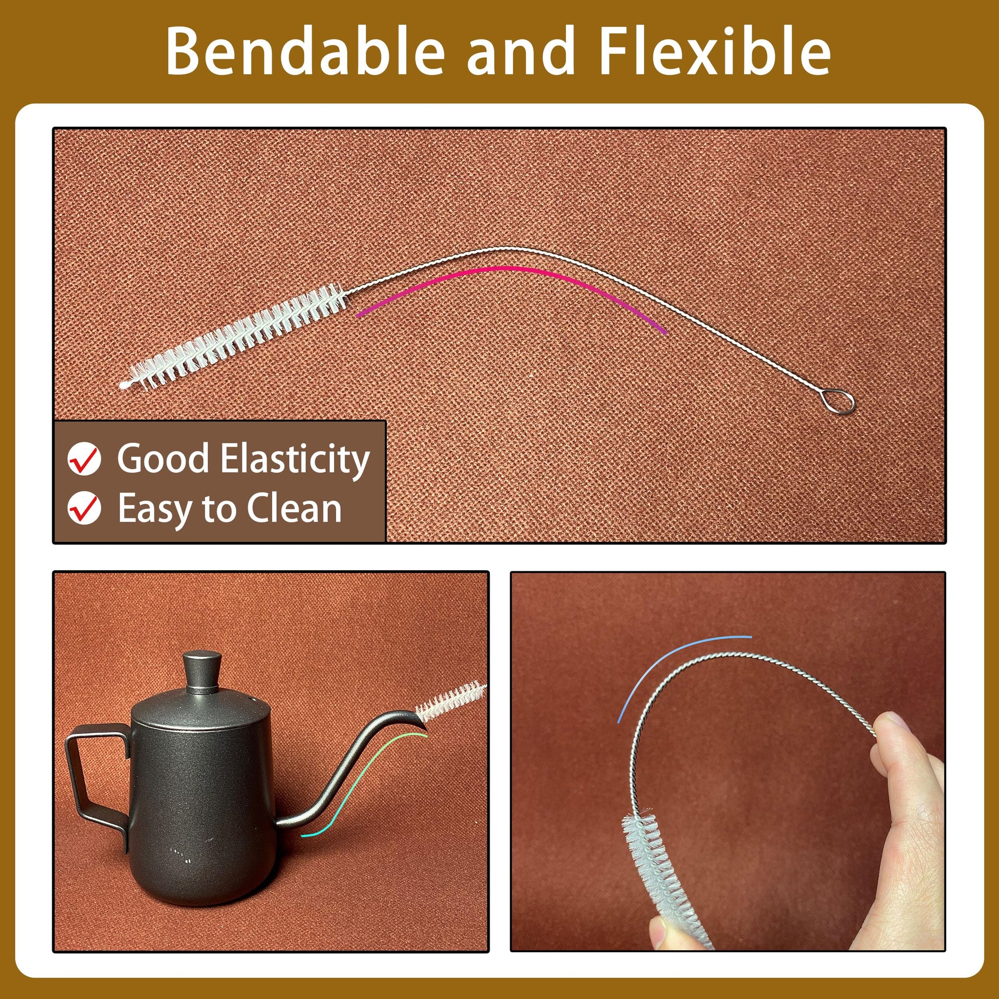 CIDYAUST Straw Brush Cleaner with 304 Stainless Steel Handle,Straw Cleaner Brush Extra Long 12 Inch,Extra Wide 12mm Straw Cleaning Brush for Baby