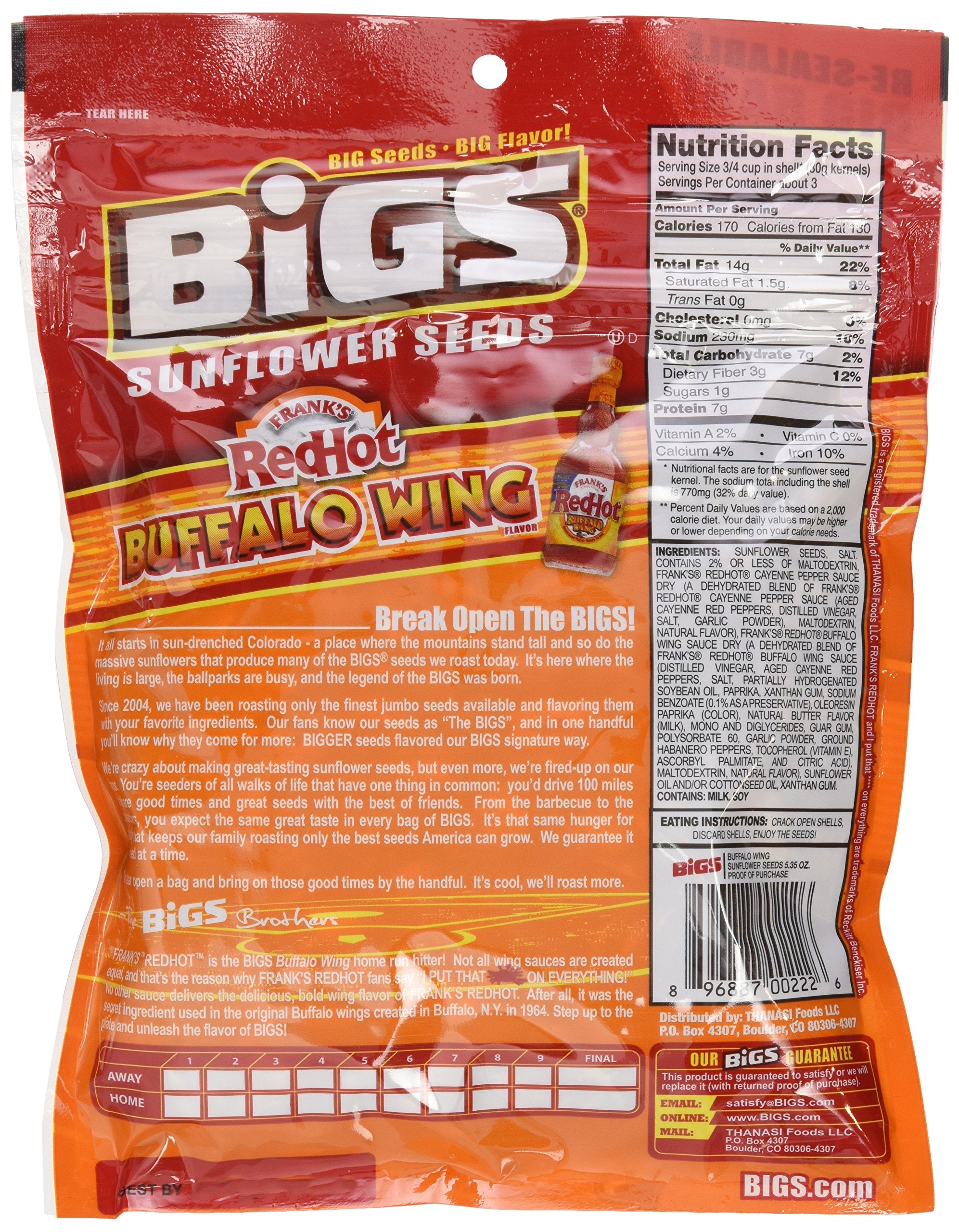 Bigs Bold and Tangy Buffalo Wing Sunflower Seeds, 5.35 Ounces Bag (Pack of 12)