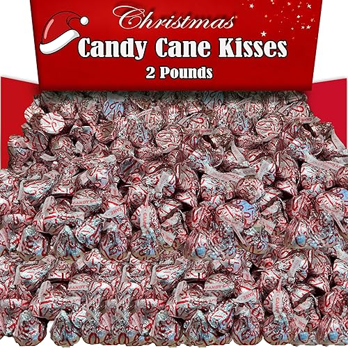 Christmas Hershey Candy Cane Kisses, 2 Lbs Bulk, Individually Wrapped Hershey Milk Chocolate Holiday Kisses with Candy Cane Bits, Stocking Stuffer