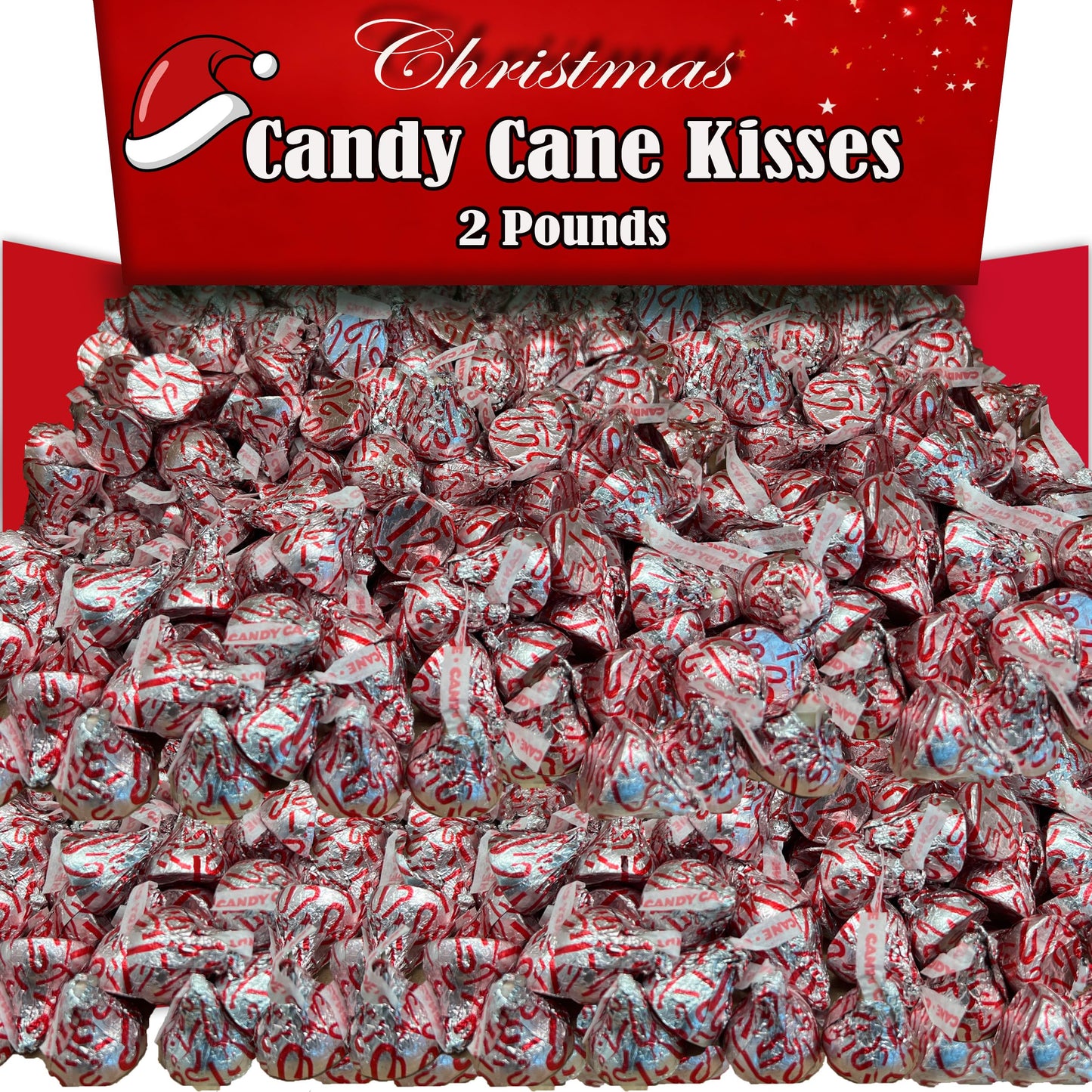 Christmas Hershey Candy Cane Kisses, 2 Lbs Bulk, Individually Wrapped Hershey Milk Chocolate Holiday Kisses with Candy Cane Bits, Stocking Stuffer