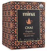 Mina Moroccan Chai, Organic Black Tea Bags, Organic Chai Tea with Cinnamon, Ginger Star Anise, Clove & Cardamom, Chai Latte Hot or Iced, Healthy