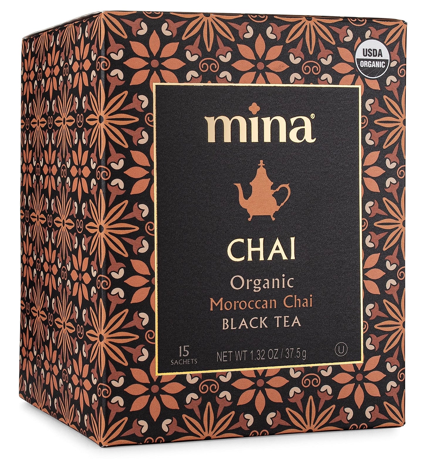 Mina Moroccan Chai, Organic Black Tea Bags, Organic Chai Tea with Cinnamon, Ginger Star Anise, Clove & Cardamom, Chai Latte Hot or Iced, Healthy