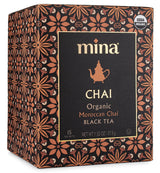 Mina Moroccan Chai, Organic Black Tea Bags, Organic Chai Tea with Cinnamon, Ginger Star Anise, Clove & Cardamom, Chai Latte Hot or Iced, Healthy