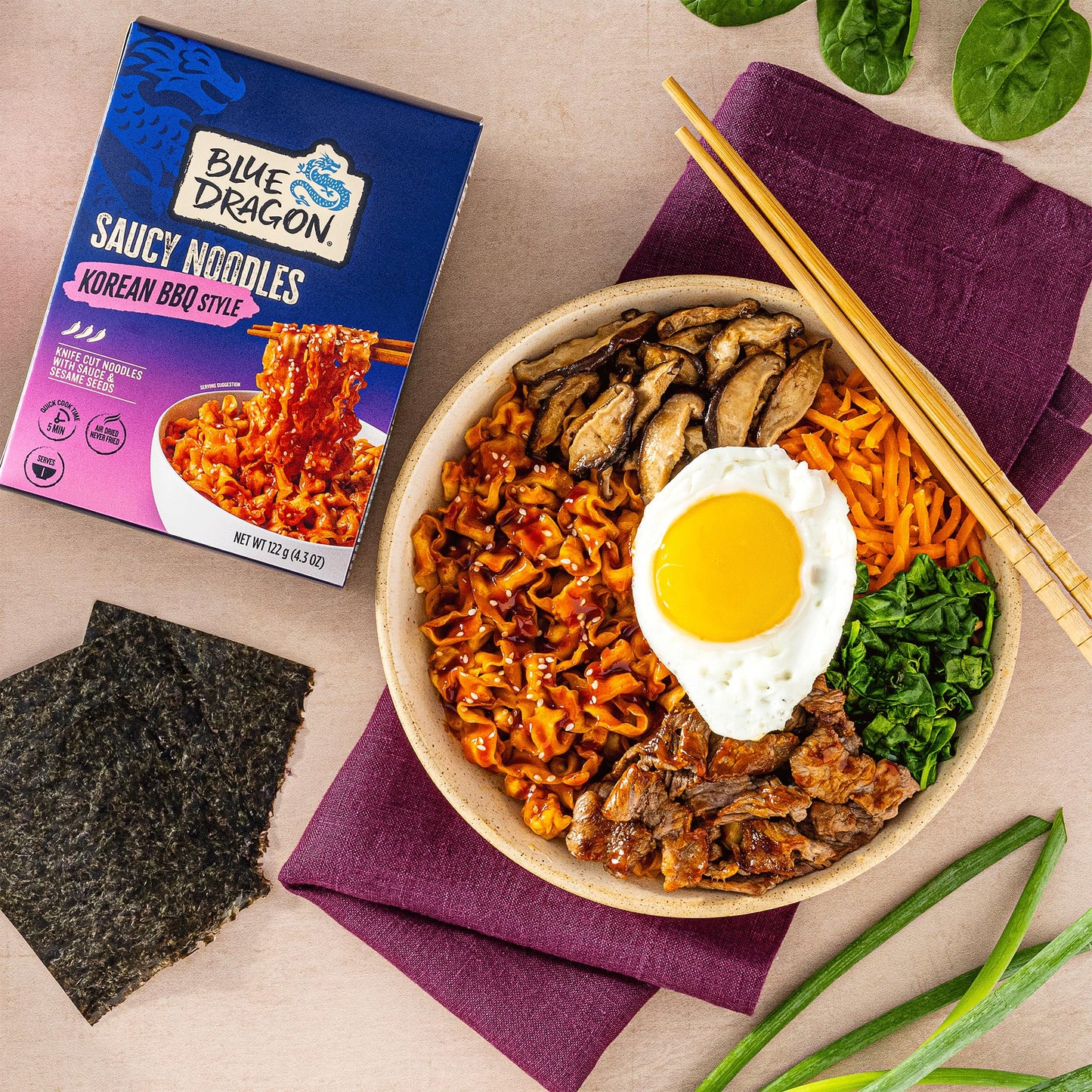 Blue Dragon Korean BBQ Saucy Noodles - 4.2oz (Pack of 3) - Knife Cut Thick Noodles w/Korean BBQ Sauce & Sesame Seed Garnish - Quick & Easy Meal