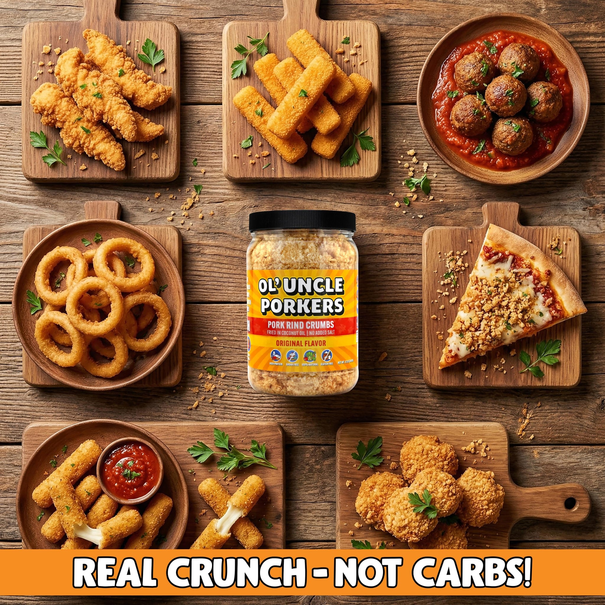 Ol' Uncle Porkers Original Pork Rind Crumbs, Keto Breadcrumbs, Zero Net Carbs, High Protein, Sugar-Free, Gluten-Free, Fried in Coconut Oil, No Added Salt, 12 oz