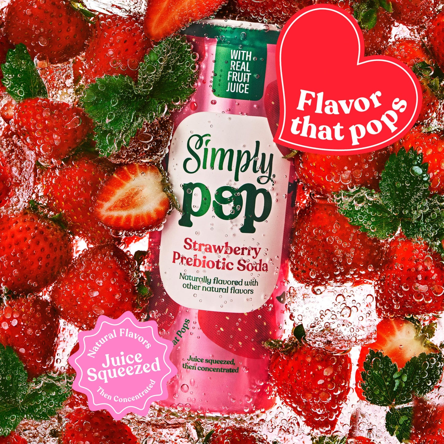 Simply Pop, Strawberry Prebiotic Soda, 12 Fl Oz
