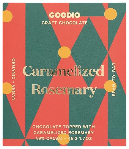 Goodio Organic Chocolate Bar, Caramelized Rosemary 49%, 1.7 Ounce, Vegan, Gluten-free, Soy-Free, non-GMO