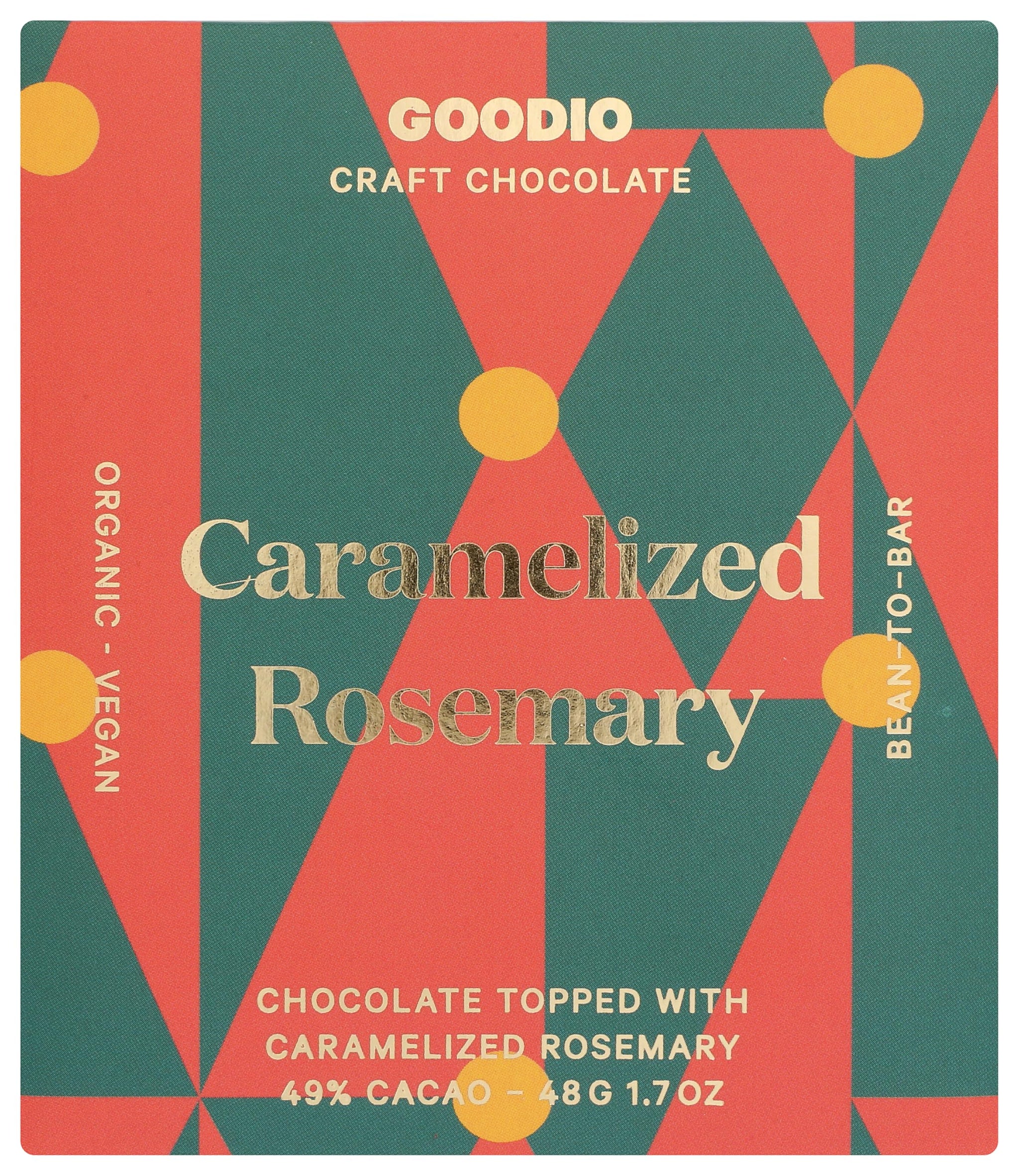 Goodio Organic Chocolate Bar, Caramelized Rosemary 49%, 1.7 Ounce, Vegan, Gluten-free, Soy-Free, non-GMO