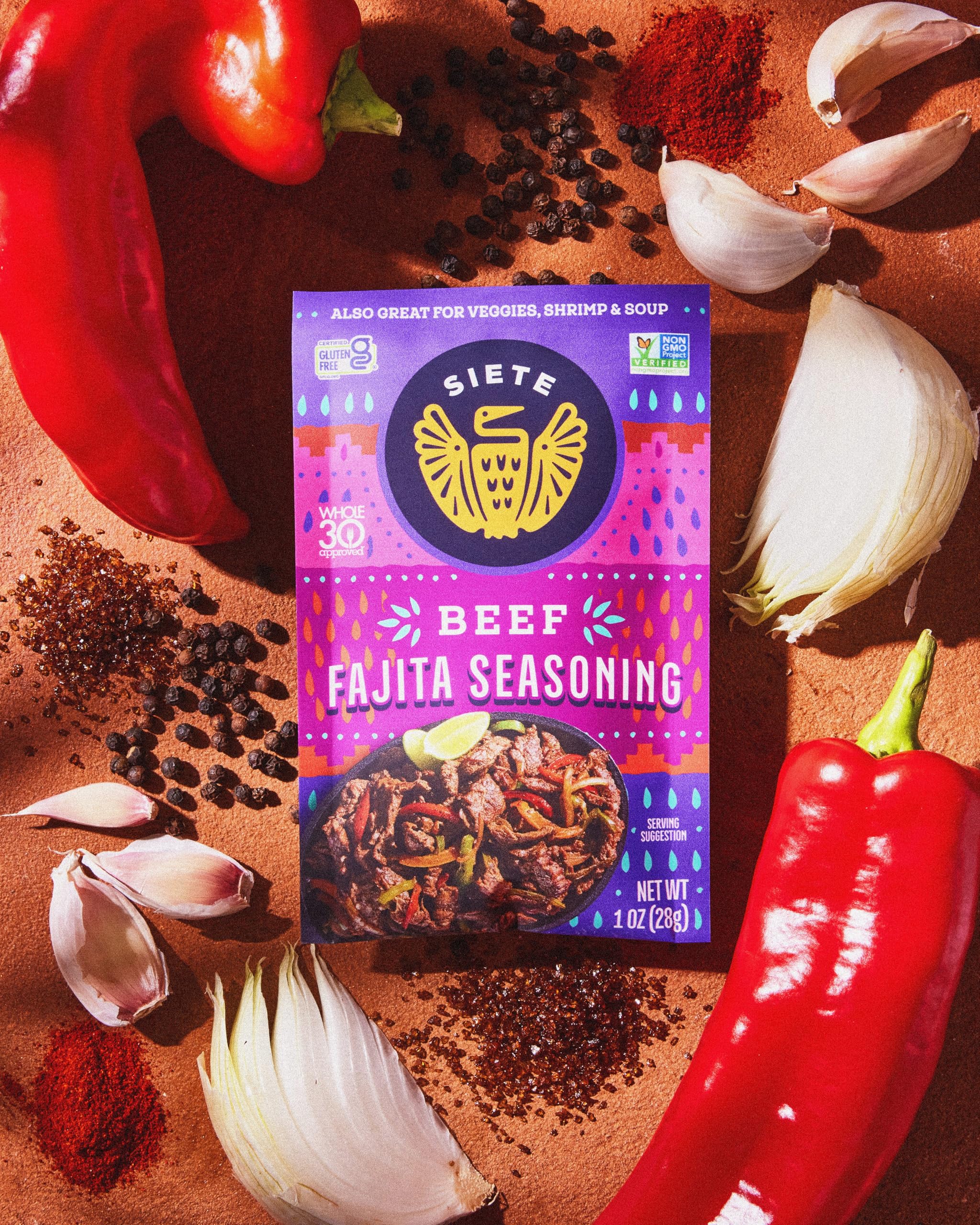 Beef Fajita Seasoning Mix | Seasoning for Beef, Shrimp, and Veggies | Gluten Free | Vegan | Non GMO | Whole30 Approved | 6 Packets (42 Servings)