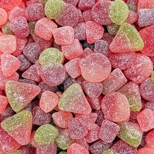 Sour Fruit Jelly Candy Mix | 1 Pound Bag | Vegan Gummies with Real Fruit Puree | Cherry, Watermelon, Peach | Gelatin Free Plant Based Texture | Dye