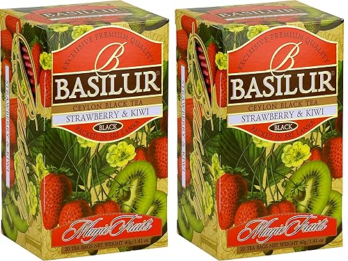 Basilur | Strawberry & Kiwi Tea | Ceylon Black Tea | Magic Fruits Collection | 20 Count Foil Enveloped - Pack of 2
