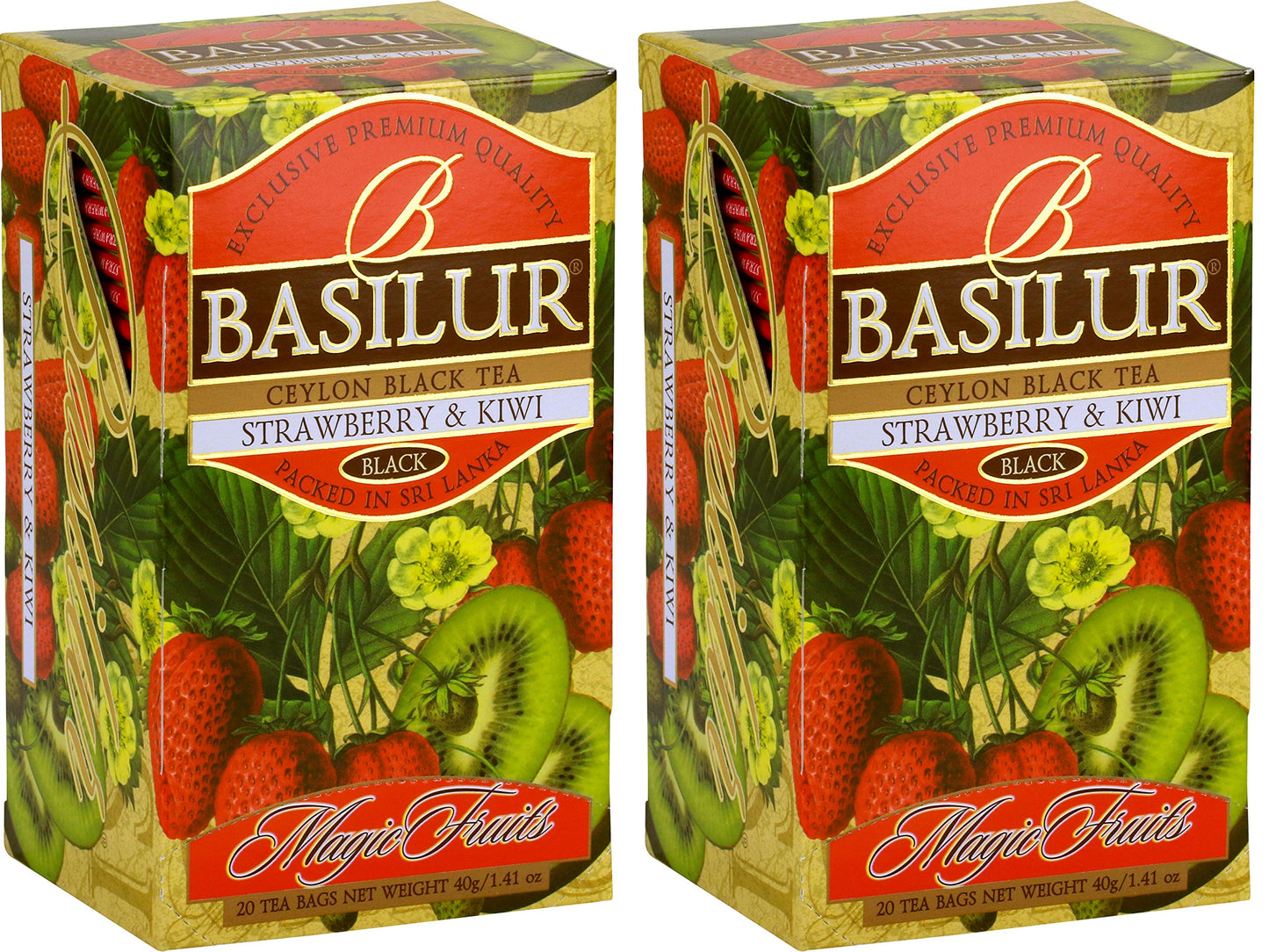Basilur | Strawberry & Kiwi Tea | Ceylon Black Tea | Magic Fruits Collection | 20 Count Foil Enveloped - Pack of 2