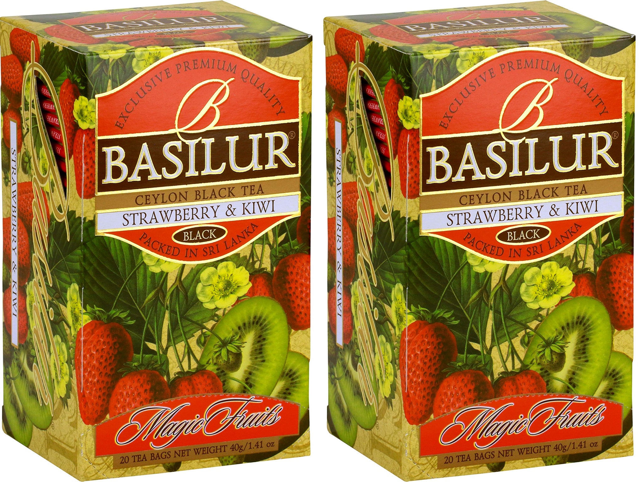 Basilur | Strawberry & Kiwi Tea | Ceylon Black Tea | Magic Fruits Collection | 20 Count Foil Enveloped - Pack of 2