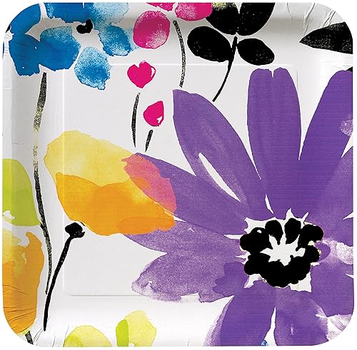Creative Converting 8 Count Square Paper Dessert Plates, Garden Blooms