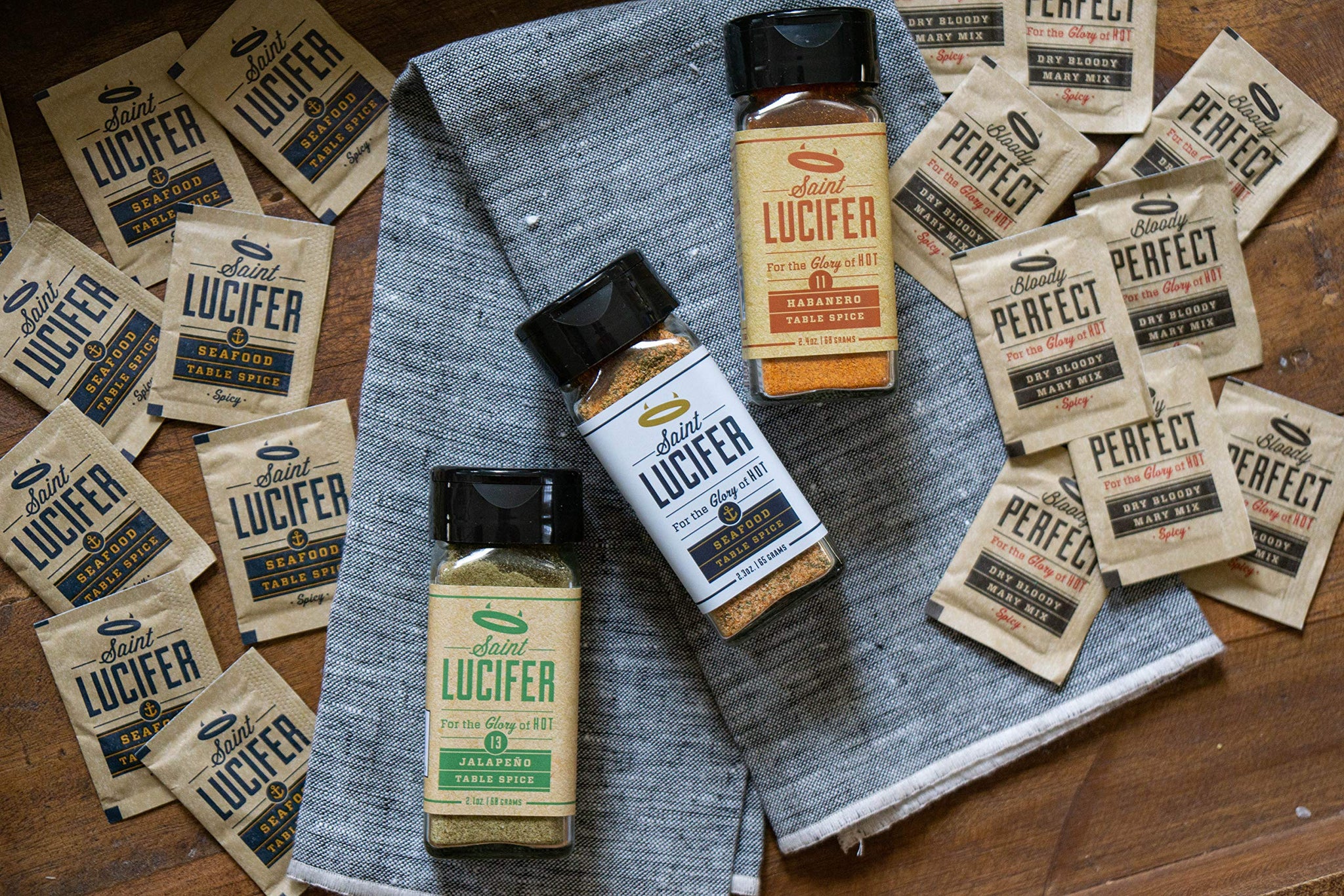 Saint Lucifer, Triple Combo Pack, 3x 2.4 oz | Habanero, Jalapeño, and Seafood Seasonings, Made In The USA, Gluten Free, Sugar Free, Vegan, Vegetarian