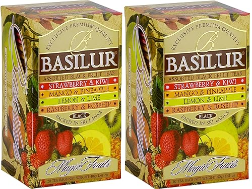 Basilur | Variety Pack Fruit Teas | Magic Fruits Collection | 4 Varities of Fruits teas | 20 Count Foil Enveloped - Pack of 2