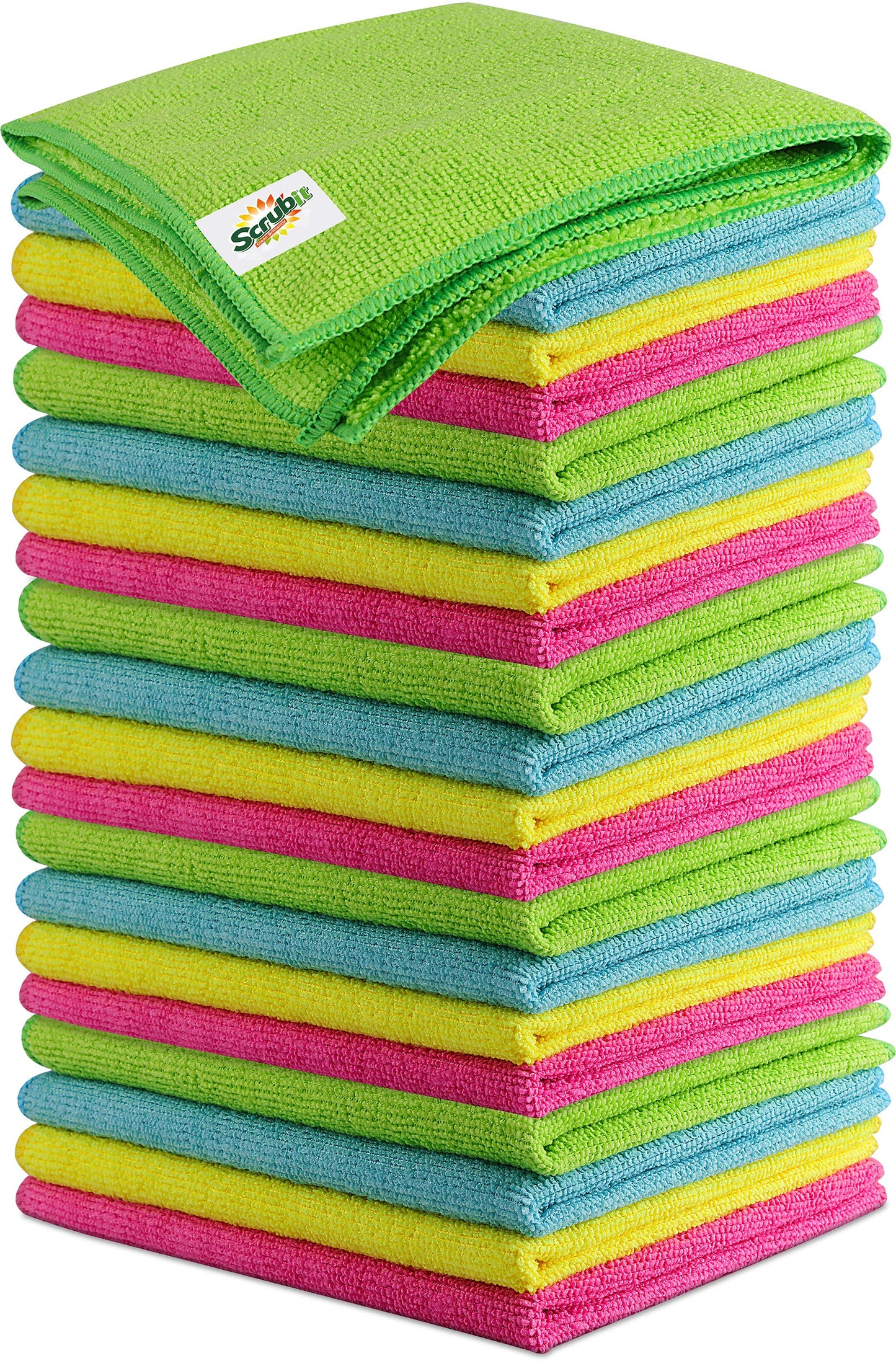 SCRUBIT Microfiber Cleaning Cloth Lint Free Towels for House, Kitchen, Cars, Windows -Ultra Absorbent and Super Soft Wash Cloths (24 Pack)
