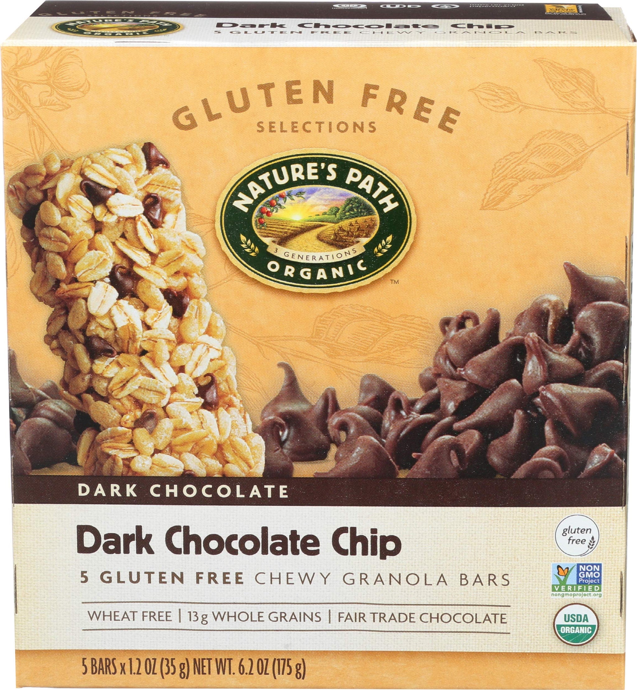 Nature's Path Organic Gluten Free Chewy Granola Bars, Dark Chocolate Chip, 6.2 Ounce Box