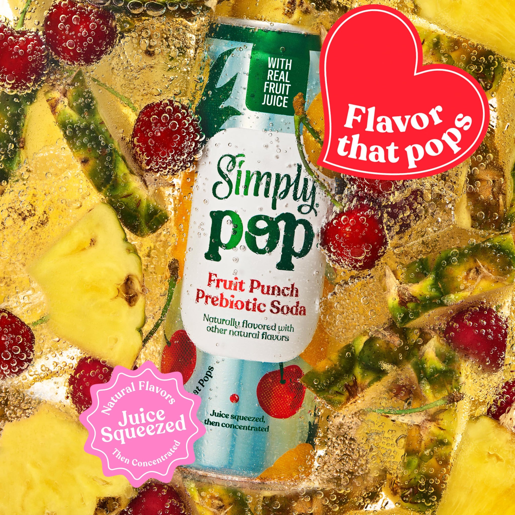 Simply Pop, Fruit Punch Prebiotic Soda, 12 Fl Oz