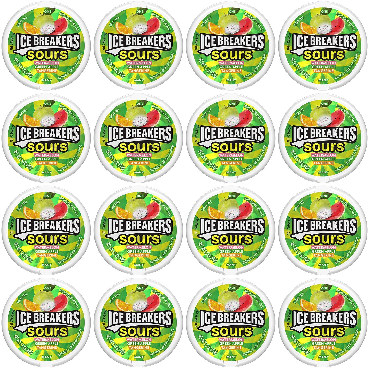 Ice Breakers Sours ( Green Apple, Tangerine, Watermelon), 1.5-Ounce Canisters (Pack of 16)
