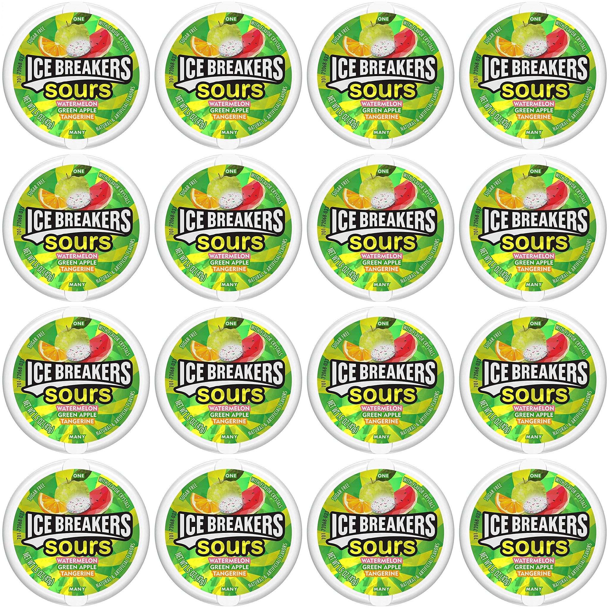 Ice Breakers Sours ( Green Apple, Tangerine, Watermelon), 1.5-Ounce Canisters (Pack of 16)