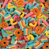 Gummy Candy Bulk | 2 Pound Bag | Sweet & Sour Gummy Mix | Peach Rings, Worms, Bottles, Mini Belts, Watermelon Wedges | Party Gummies Variety Pack |