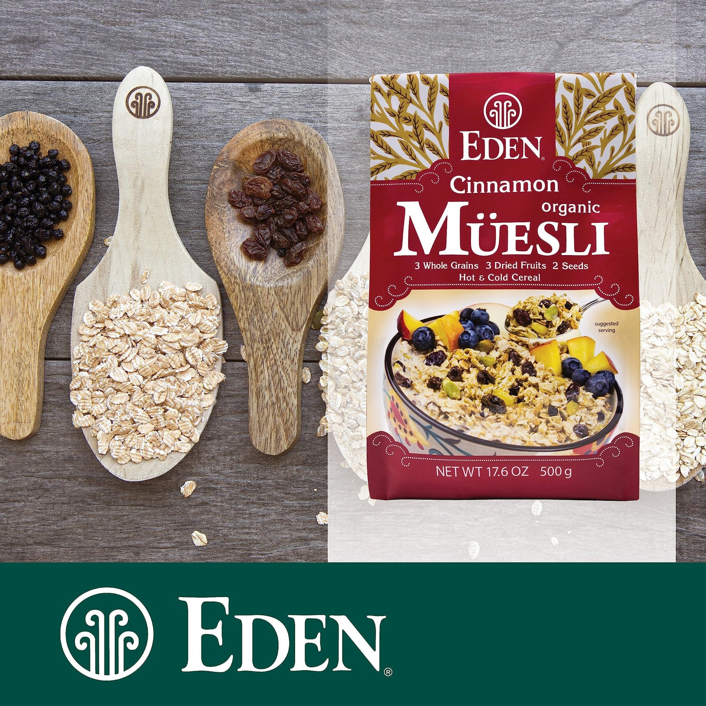 Eden Organic Cinnamon Muesli, No Added Sugars, Oat, Rye, Wheat, and Spelt Flakes, Raisins, Cranberries, Wild Blueberries, Pumpkin and Sunflower Seeds