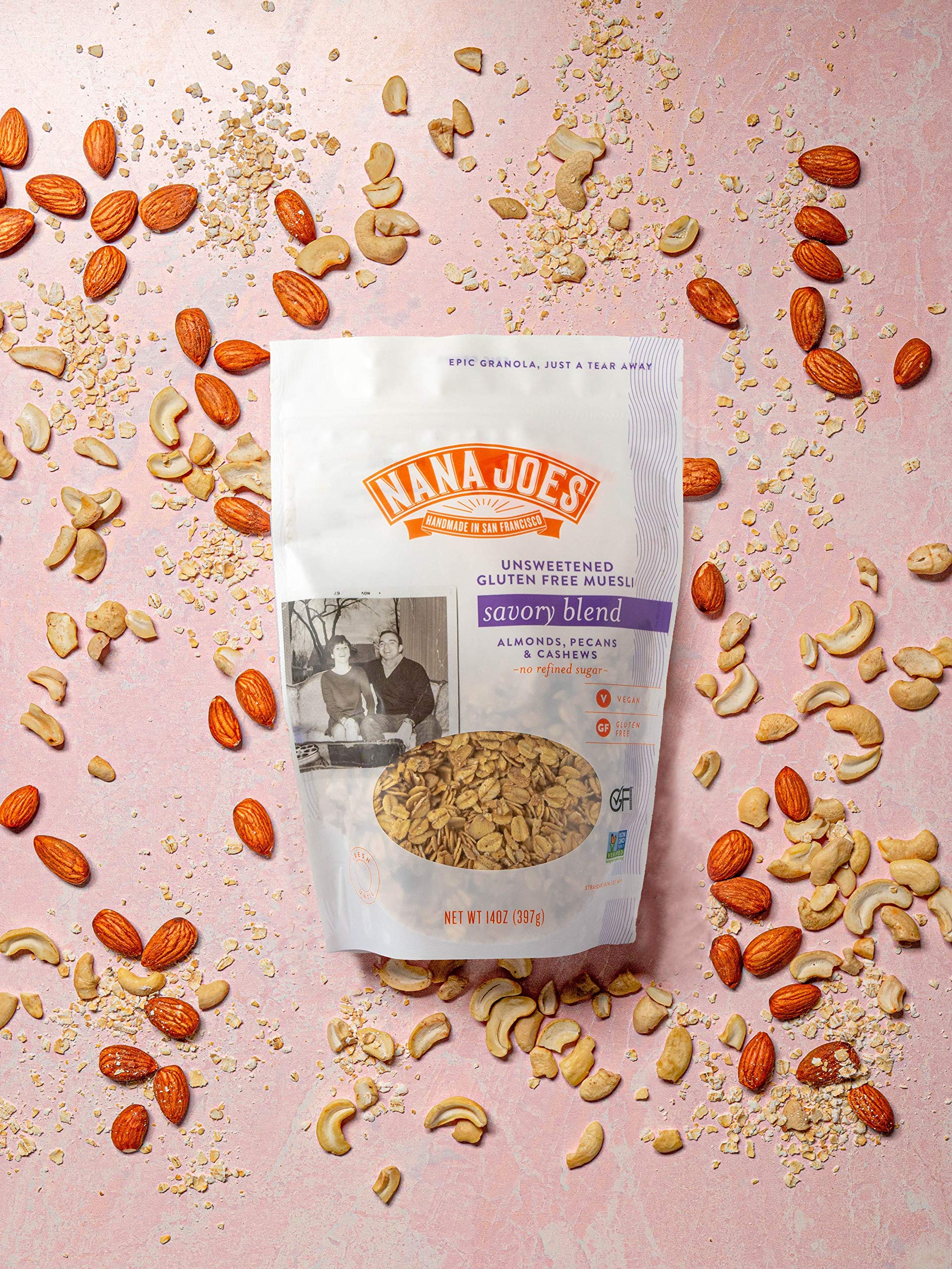 Nana Joes Granola Savory Blend | Pecan, Almond & Cashew | Handmade Gluten-Free, Vegan, Healthy, Plant-Based, Organic, No Refined Sugar or