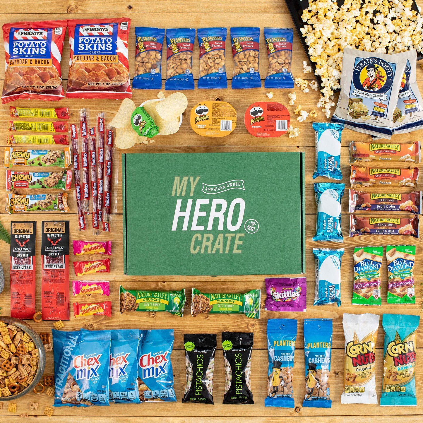 Military Men's Hearty Snack Box (50 Piece Variety Gift Basket Care Package) Jerky, Nuts, Chips, Pretzels, Variety Pack - My College Crate