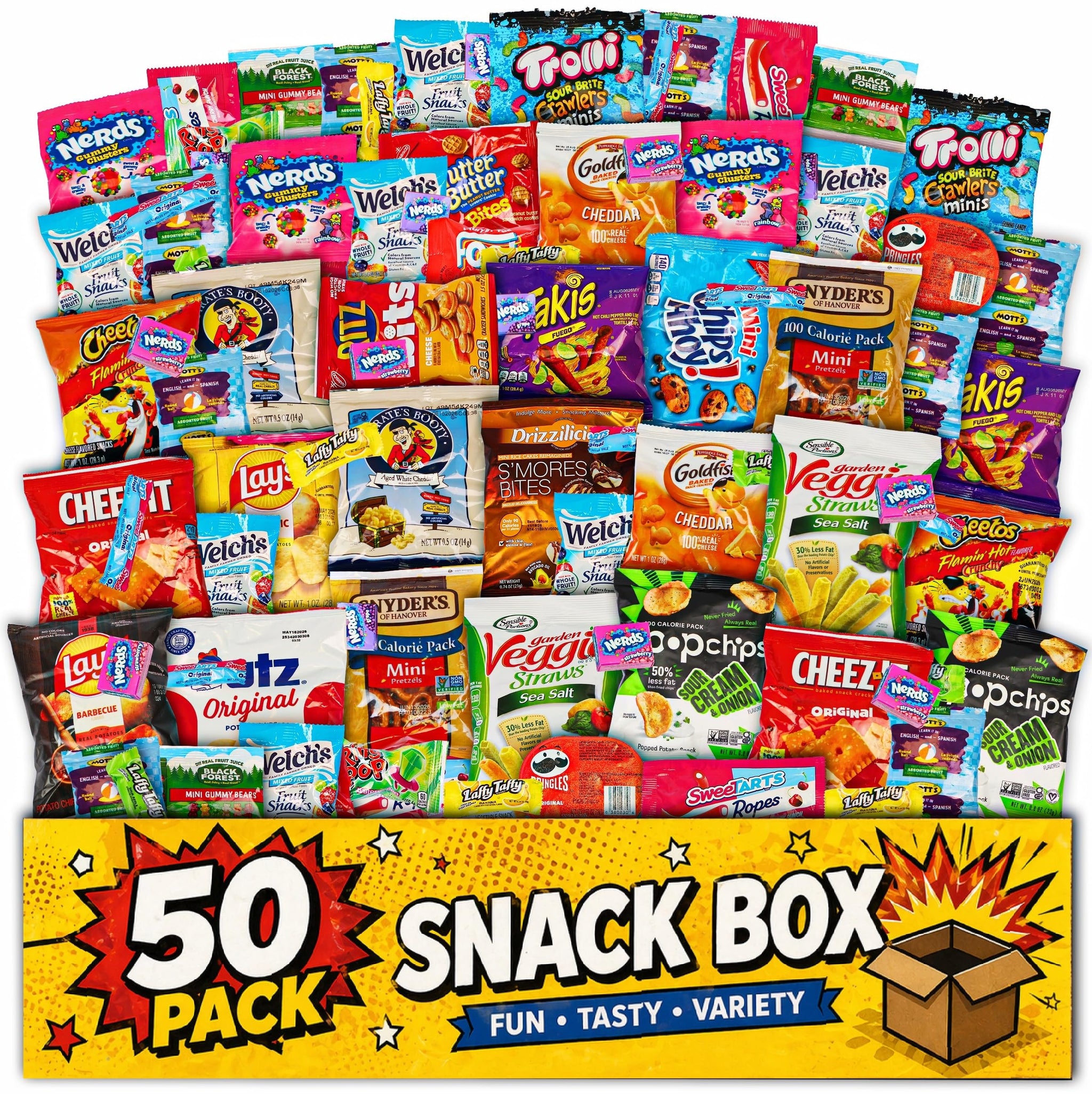 Snack Variety Care Package Gift Box, 50 Count Ready To Gift Assorted Snacks With Cookies Chips Bars Popcorn Crackers For Adults Kids Office Break
