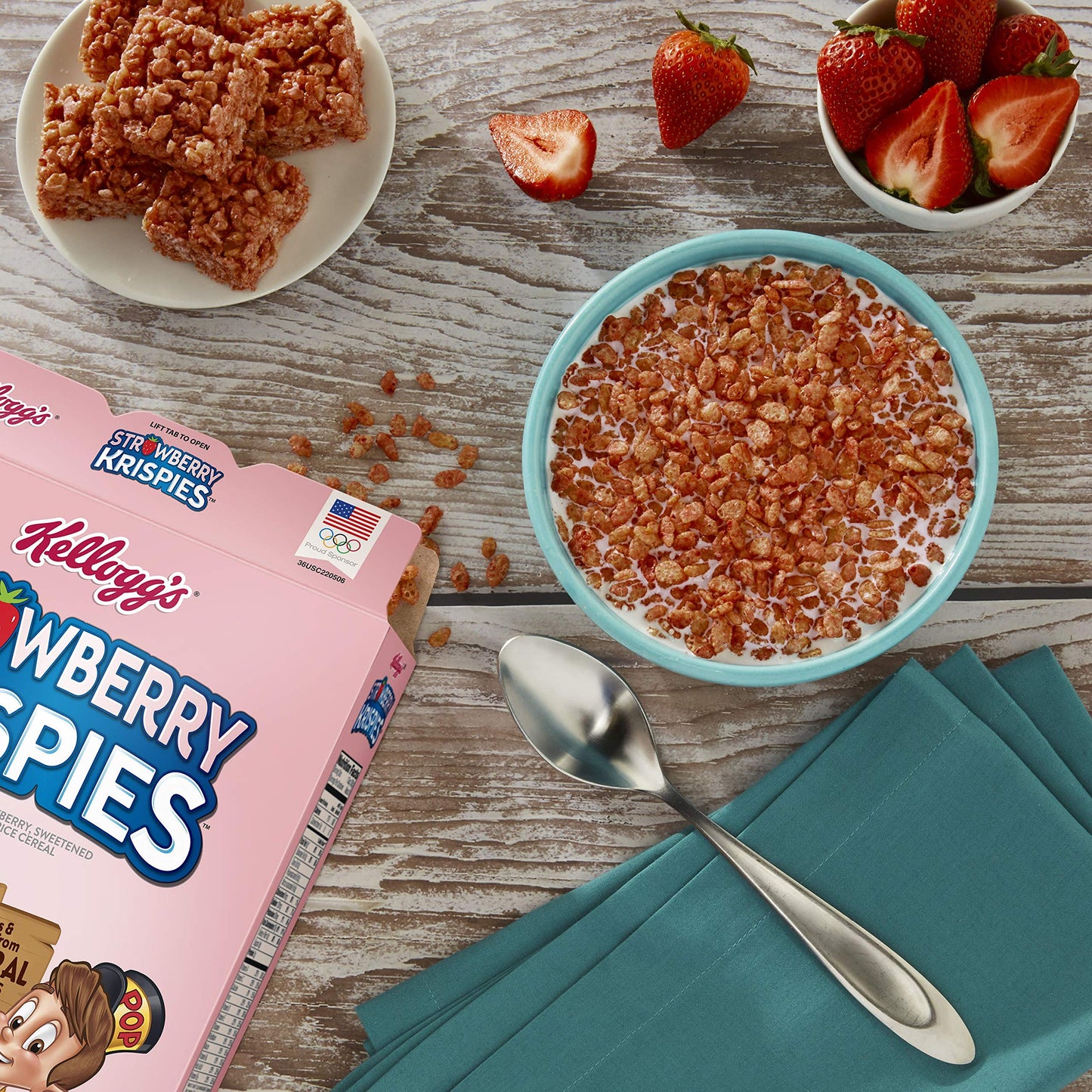 Rice Krispies Kellogg's Strawberry Krispies, Breakfast Cereal, A Good Source of 11 Vitamins and Minerals, 11.5oz Box(Pack of 8)