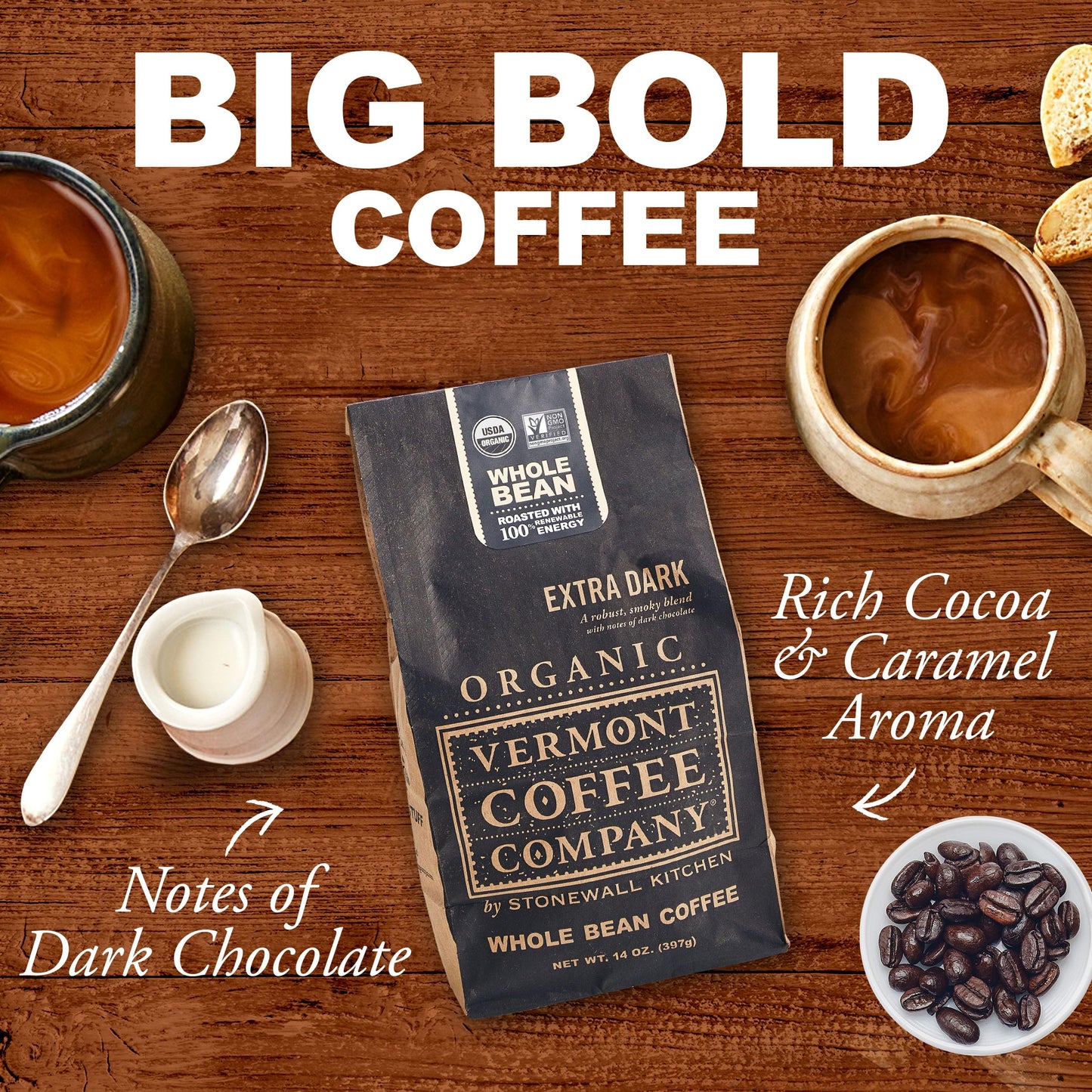 Vermont Coffee Company, Organic Extra Dark Roast Whole Bean Coffee, 14oz., Made in the USA