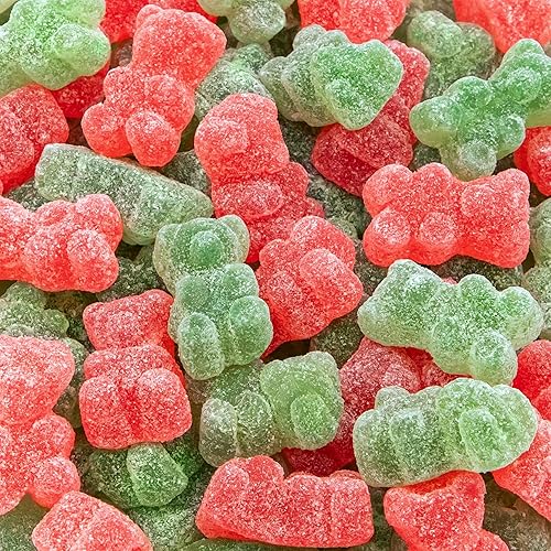 Red & Green Bears Sour Gummy Candy 1-Pound Bag | Strawberry & Apple Gummies | Vegan Candy for Holiday Buffets | Gelatin Free Jelly Bears