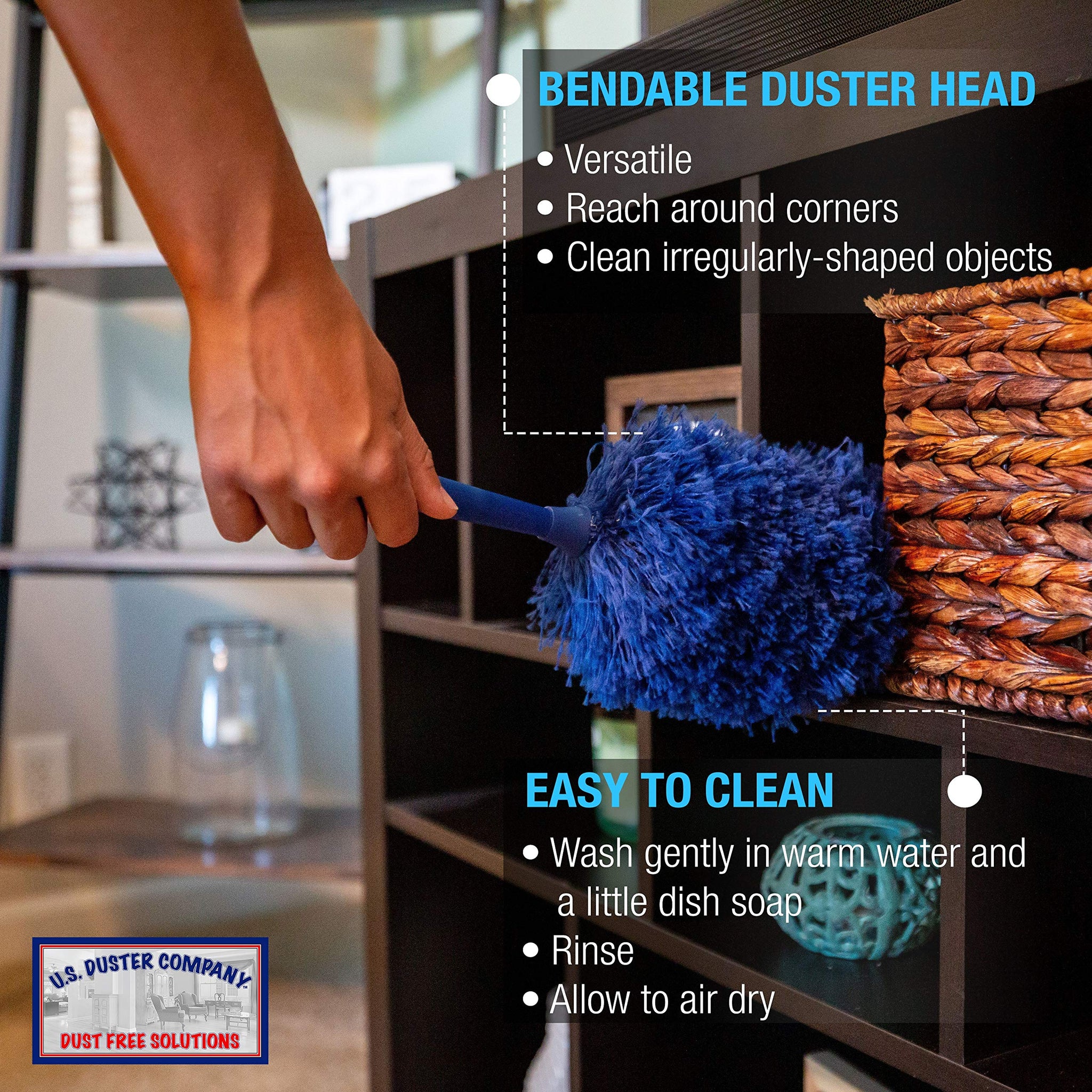 Extendable Microfiber Duster Extension Rod | Ceiling Fan Duster 20 Foot Reach | Cobweb 3-Stage Aluminum Telescoping Pole | Lightweight Webster