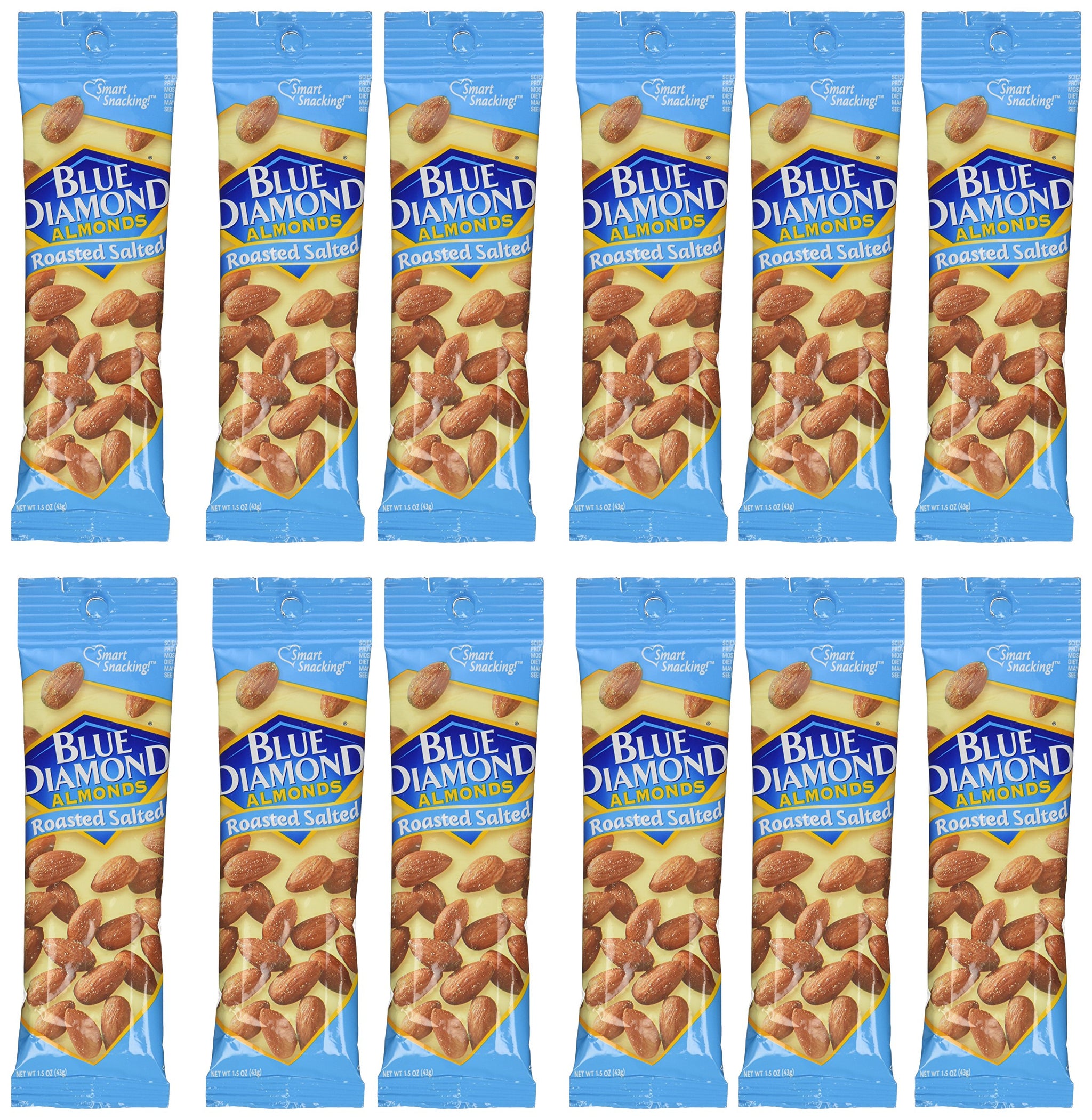 Blue Diamond Almonds, 1.5oz tubes, Roasted Salted, 12 ea