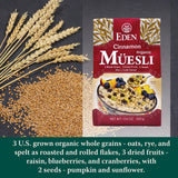 Eden Organic Cinnamon Muesli, No Added Sugars, Oat, Rye, Wheat, and Spelt Flakes, Raisins, Cranberries, Wild Blueberries, Pumpkin and Sunflower Seeds