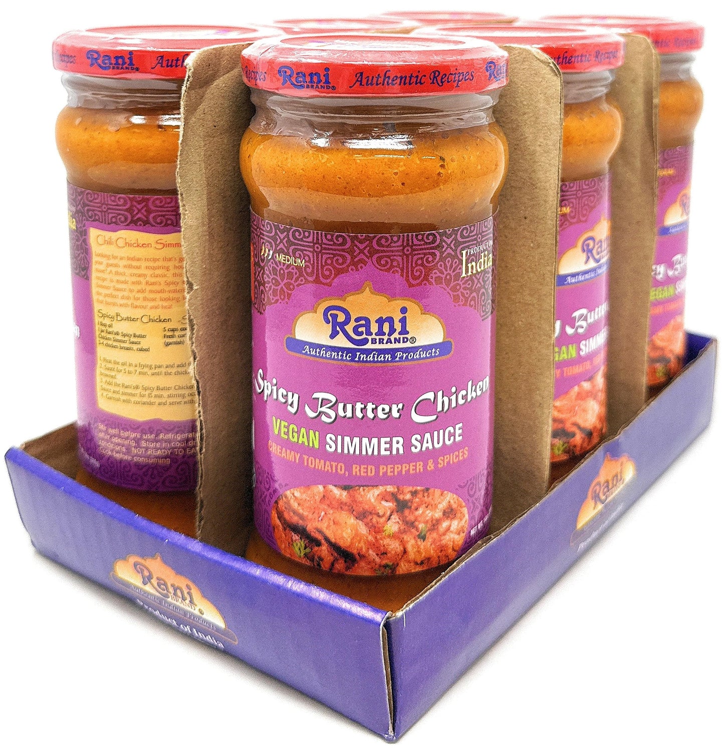 Rani Spicy Butter Chicken Vegan Simmer Sauce 14oz (400g) Glass Jar, Pack of 5 +1 FREE ~ Easy to Use | Vegan | No Colors | All Natural | NON-GMO |