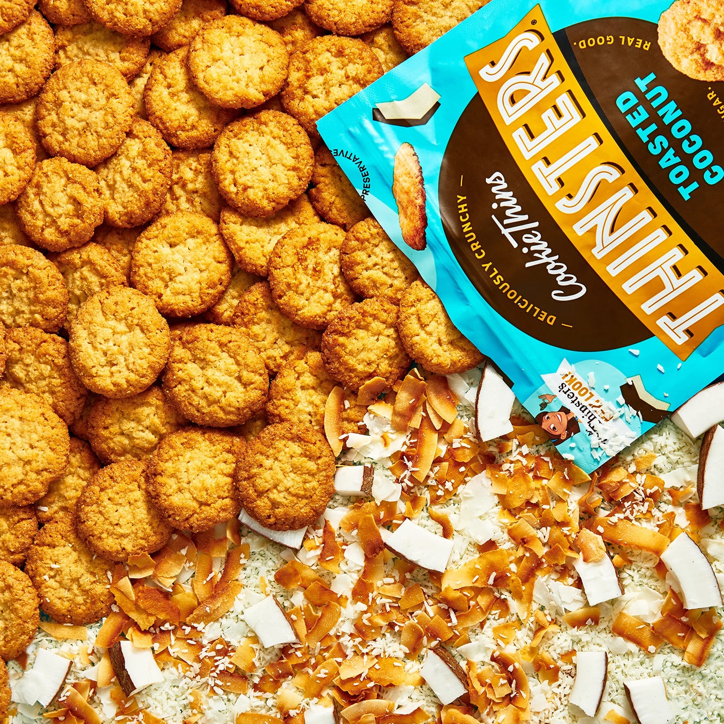 Thinsters Cookie Thins Cookies, Toasted Coconut, 16oz (Pack Of 2), Non-GMO, Peanut Free, No Corn Syrup, Crunchy Cookies, No Artificial Flavors