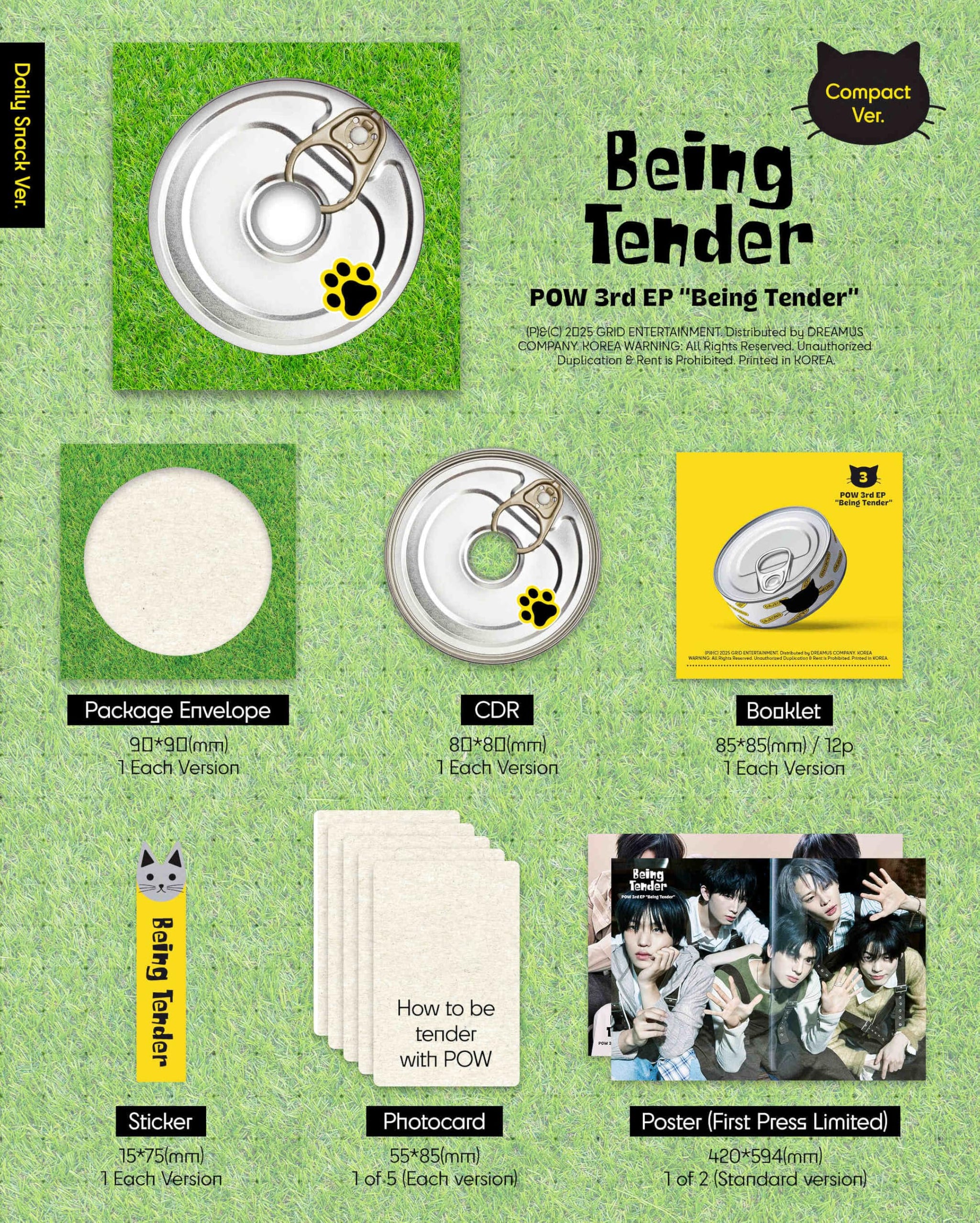 POW Album - Being Tender Daily Snack + Work Snack ver Full SET Compact ver+Pre Order Benefits+BolsVos Exclusive K-POP Giveaways Package