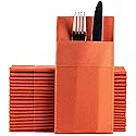 Moyes Home Terracotta Dinner Napkins with Silverware Pocket (50 Pack) - Linen-Feel Disposable Cloth-Like Paper Napkins for Fall Weddings, Thanksgiving